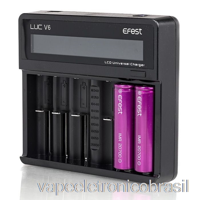 Vape Recarregável Efest Luc V6 Carregador Universal Lcd De 6 Baias