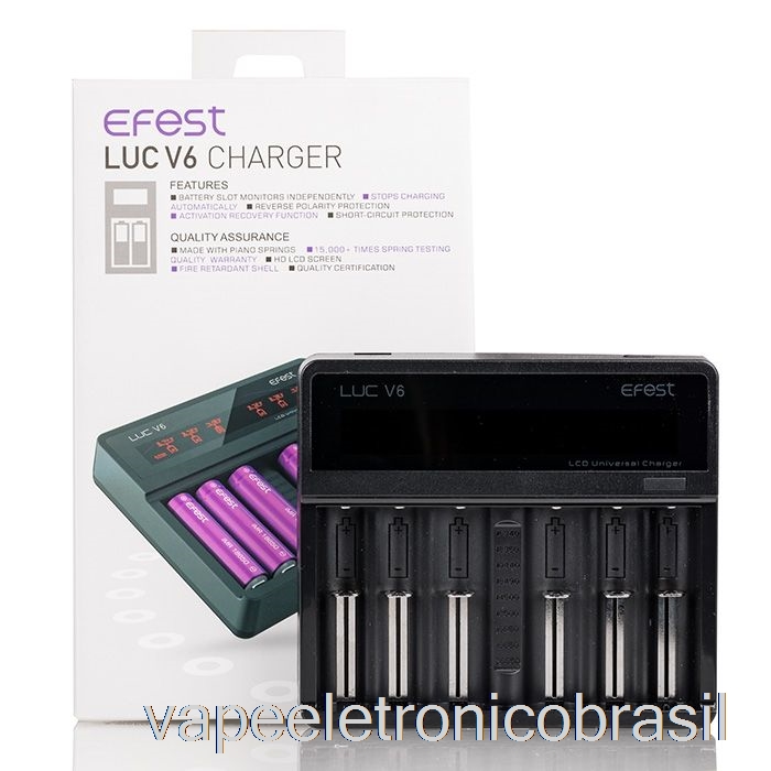 Vape Recarregável Efest Luc V6 Carregador Universal Lcd De 6 Baias