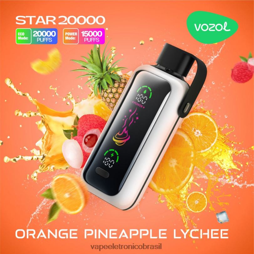 Vape Sem Nicotina - VOZOL STAR 20.000 lichia abacaxi laranja 6D4H615