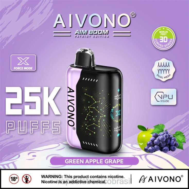 Aivono AIM BOOM 25.000 uva maçã verde NHDB2346 - Vape Recarregável