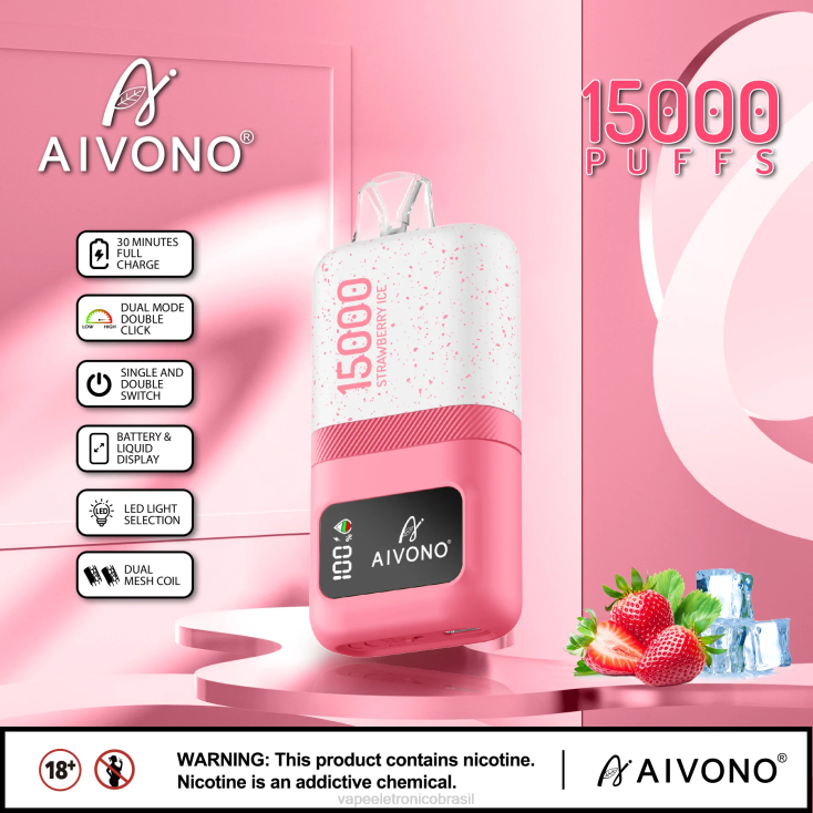 Aivono AIM magic 15.000 gelo de morango NHDB271 - Vape Recarregável