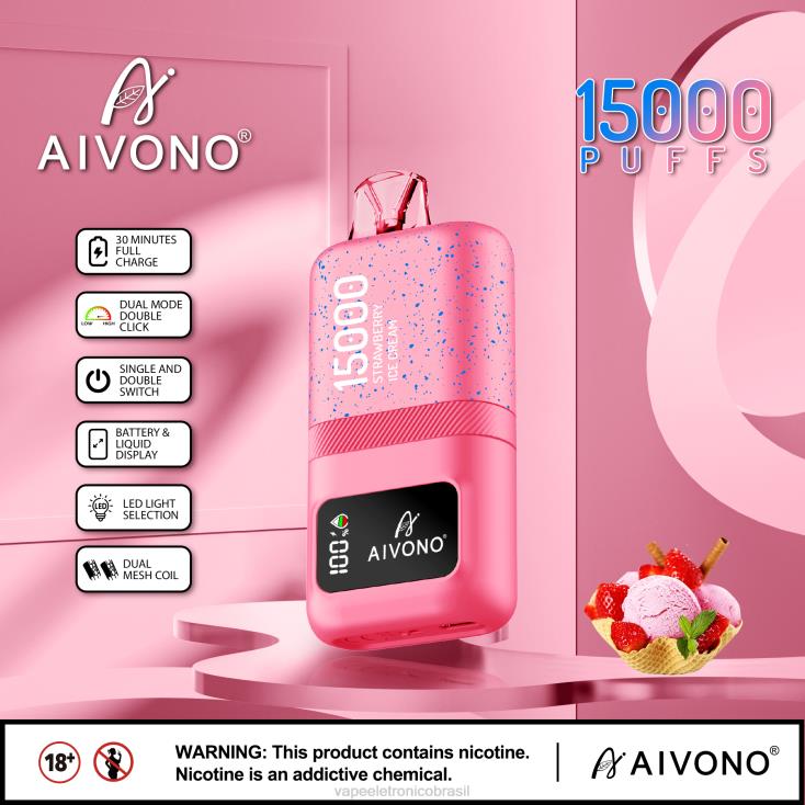 Aivono AIM magic 15.000 sorvete de morango NHDB266 - Vape Recarregável