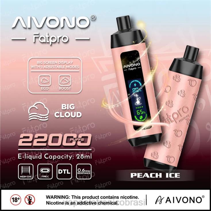 Aivono Fatpro 22.000 gelo de pêssego NHDB25 - Vape Sem Nicotina