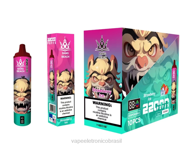 Bang Beach Tela inteligente de 22.000 baforadas gelo de morango 226X020 - Vape Sem Nicotina