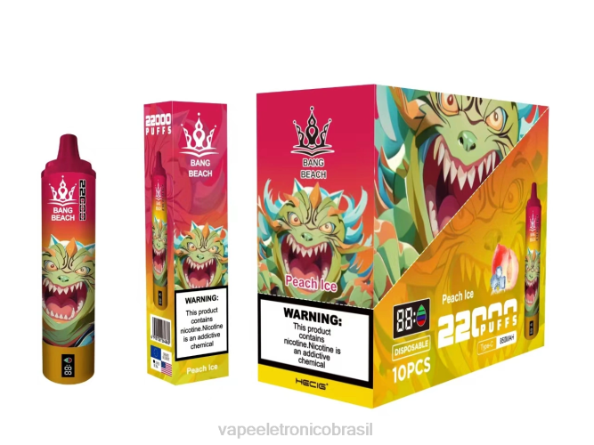 Bang Beach Tela inteligente de 22.000 baforadas gelo de pêssego 226X016 - Vape Recarregável
