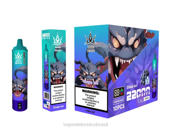 Bang Beach Tela inteligente de 22.000 baforadas gelo de uva 226X019 - Vape Descartavel