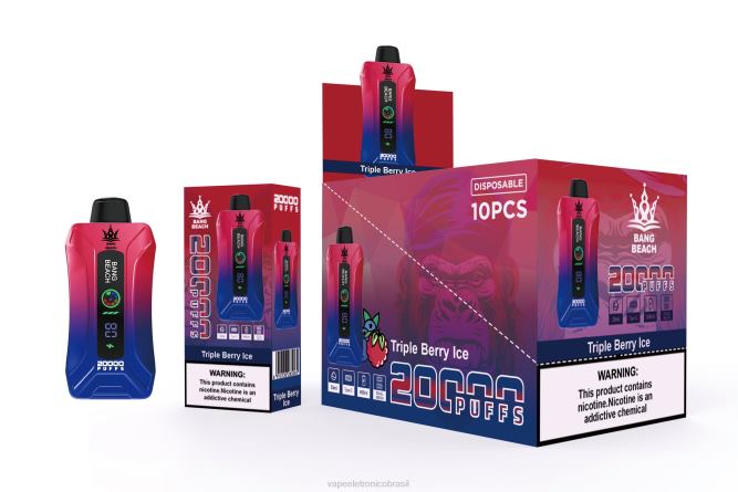 Bang Beach Vape de tela inteligente de 20.000 sopros gelo de baga tripla 226X08 - Vape Eletronico