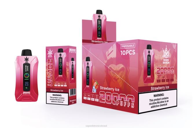 Bang Beach Vape de tela inteligente de 20.000 sopros gelo de morango 226X06 - Vape Recarregável