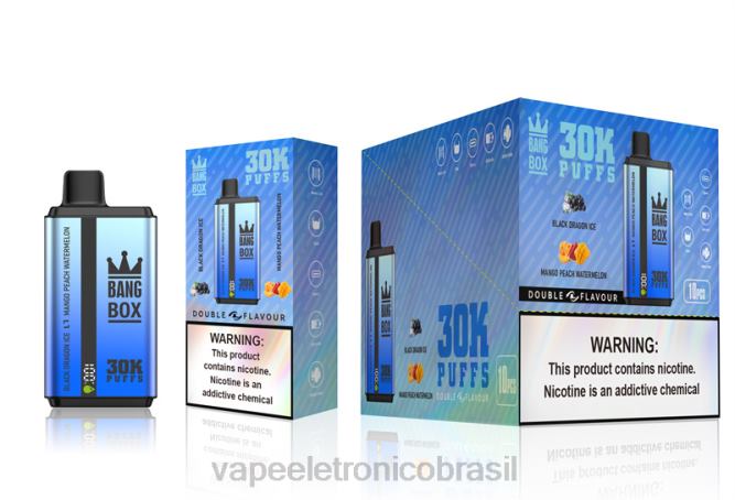 Bang Box 30.000 baforadas sabores duplos gelo de dragão negro e melancia de manga e pêssego 226X071 - Vape Recarregável