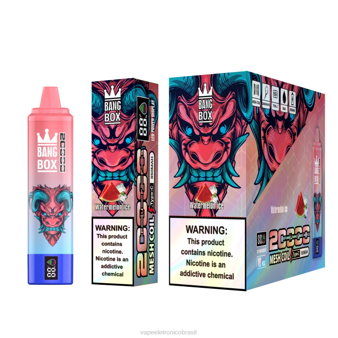 Bang Box Tela inteligente de 20.000 baforadas gelo de melancia 226X056 - Vape Recarregável