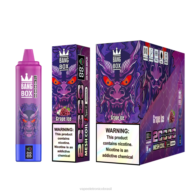 Bang Box Tela inteligente de 20.000 baforadas gelo de uva 226X061 - Vape Recarregável