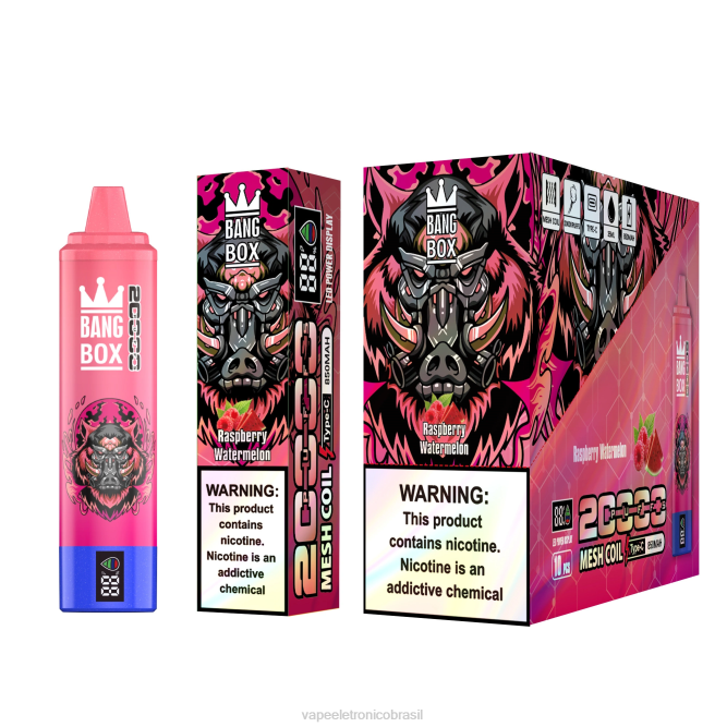 Bang Box Tela inteligente de 20.000 baforadas melancia de framboesa 226X053 - Vape Eletronico