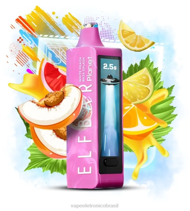Elf Bar Planet 25.000 respingo de pêssego branco baja DNNJ20 Vape Sem Nicotina