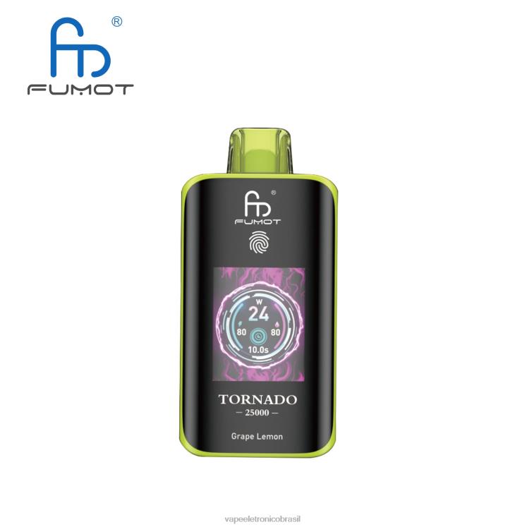 Vape Recarregável - Fumot Tornado 25.000 vapores descartáveis uva limão 28TV06