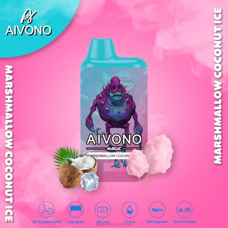 Aivono AIM MAGIC cigarro de caixa de 5800 bocas gelo de coco com marshmallow NHDB295 - Vape Sem Nicotina