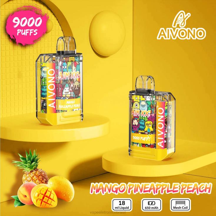 Aivono AIM XXL Adesivo de boca 9000 transparente manga abacaxi pêssego NHDB249 - Vape Descartavel