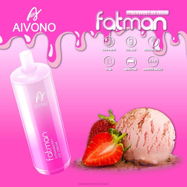 Aivono FATMAN 6800 sorvete de morango NHDB221 - Vape Recarregável